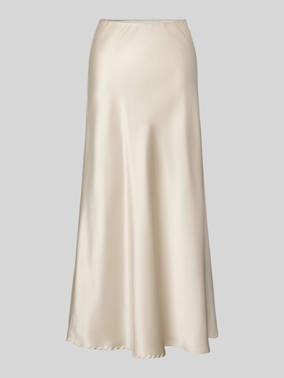 Produktfoto, Midirock mit Stretch-Anteil Modell 'Fabiola' von GUIDO MARIA KRETSCHMER WOMAN in cremefarbenem Satin, leichte A-Linie, Midilänge, elastischer Bund, glatte Textur