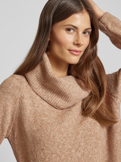 ZABAIONE Strickpullover mit gerippten Abschlüssen Taupe 3