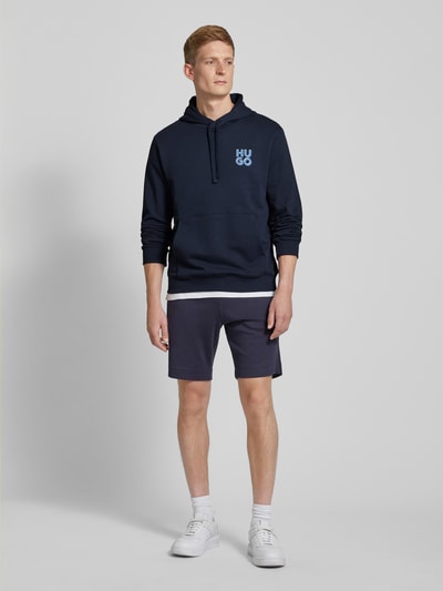 HUGO Hoodie met labelprint, model 'Dimonihood' Marineblauw - 1