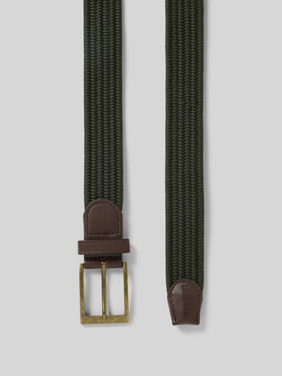 Produktfoto, Gürtel mit Webmuster Modell 'NEVIS' von Barbour in Olivgrün mit Strukturmuster, Lederoptik-Applikation, Dornschließe