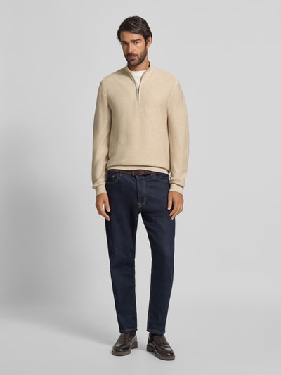 OLYMP Level Five Strickpullover mit Troyer-Kragen Sand 1