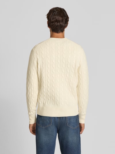 Lacoste Sweter z dzianiny o kroju regular fit z czystej wełny Złamany biały 5