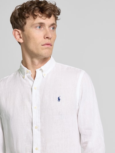 Polo Ralph Lauren Slim Fit Leinenhemd mit Button-Down-Kragen Weiss 3