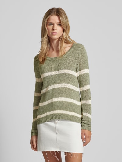 Only Gebreide pullover met ronde hals, model 'GEENA' Rietgroen - 4