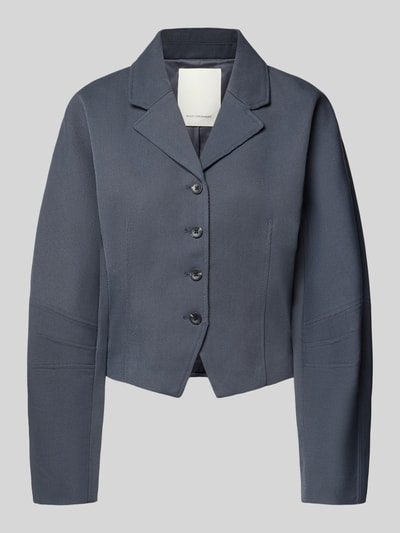 Produktfoto, Regular Fit Blazer mit Knopfleiste Modell 'Lauretta' von MSCH Copenhagen, dunkelgrauer Material-Mix mit Woll-Anteil, Reverskragen, fünf Knöpfe, strukturierte Oberfläche, mittlere Länge, gerade Form