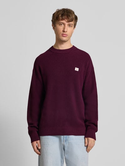 Calvin Klein Jeans Gebreide pullover met structuurmotief en ronde hals Bordeaux - 4