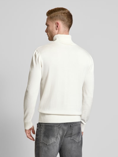 Tom Tailor Denim Regular Fit Rollkragenpullover aus reiner Baumwolle mit strukturiertem Kontraststreifen-Detail Offwhite 5