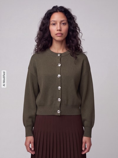 VERO MODA Regular Fit Strickjacke aus Viskose-Mix Modell 'NOELLA' Dunkelgruen 4