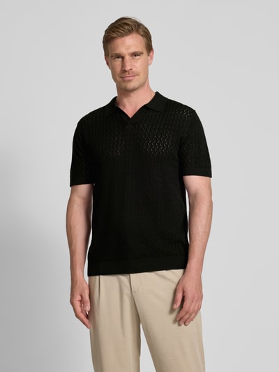SELECTED HOMME Regular fit poloshirt in gehaakte look, model 'LINO' Zwart - 4