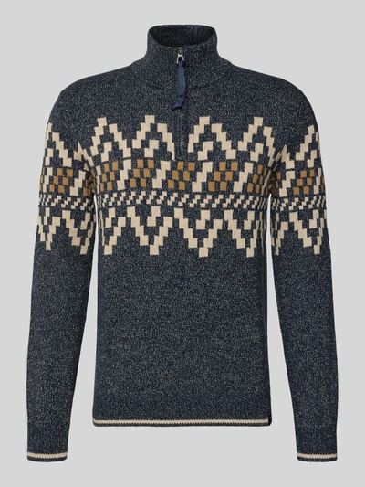 Lerros Sweter z dzianiny o kroju regular fit z kołnierzem zapinanym Ciemnoniebieski 2