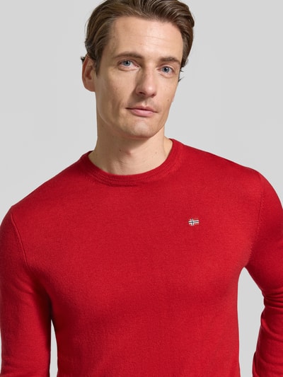 Napapijri sweter z dzianiny Slim Fit z czystej wełny model 'DAMAVAND' Czerwony 3