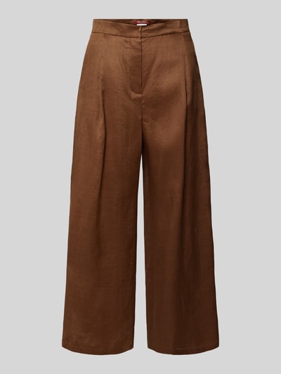 Produktfoto, braune Regular Fit Culotte in verkürzter Länge Modell 'TARTUFO' von Max Mara Studio, High Waist, unifarbene Textur, seitliche Eingrifftaschen, Knopf- und Reißverschluss.