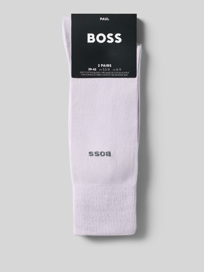 Produktfoto, Socken aus Baumwoll-Mix im 2er-Pack von BOSS in Unifarben mit Label-Print, gerippter, elastischer Bund, Materialstruktur gut erkennbar.