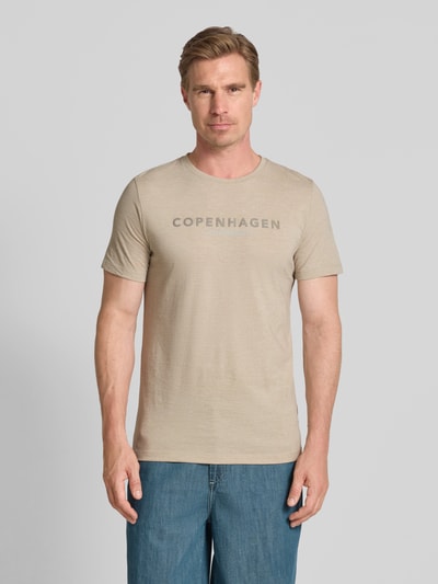 Lindbergh T-shirt met labelprint Steengrijs - 4