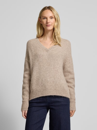 Fynch-Hatton Gebreide pullover van wolmix met V-hals Beige gemêleerd - 4