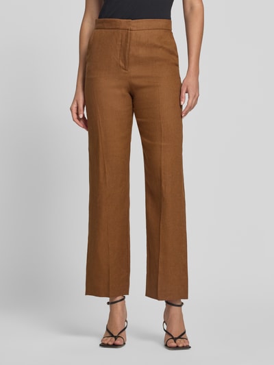 MANGO Straight Fit Leinenhose mit Bügelfalten Modell 'Boreli' Camel 4