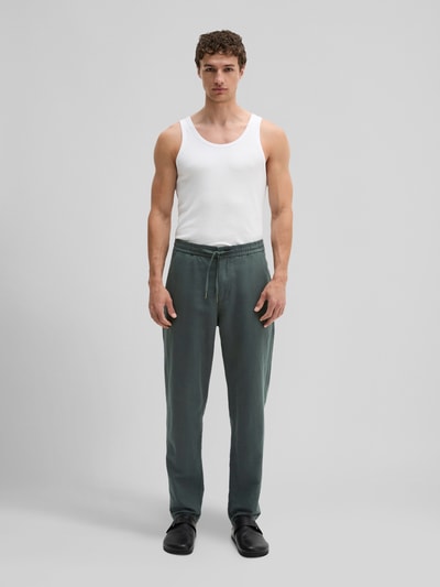 Marc O'Polo Relaxed Fit Hose aus Baumwolle-Leinen-Mix mit Tunnelzug Modell 'BELSBO' Oliv 1