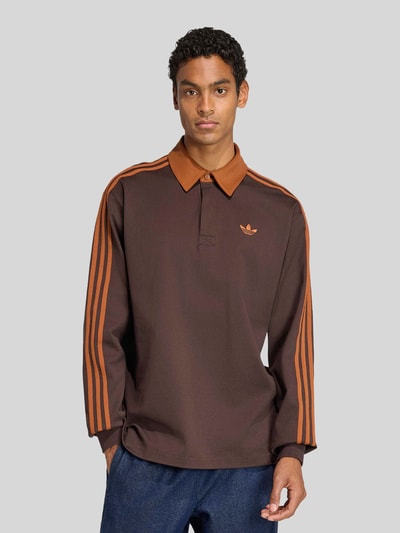 adidas Originals Relaxed Fit Rugbyshirt aus reiner Baumwolle Dunkelbraun 4