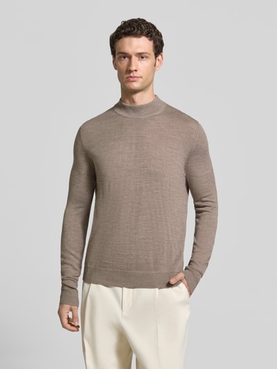 Christian Berg Men Regular Fit Turtleneck aus Woll-Mix Mud Melange 3