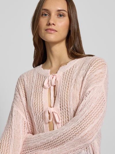 Review Kardigan z dzianiny z ażurowym wzorem Różowy 3