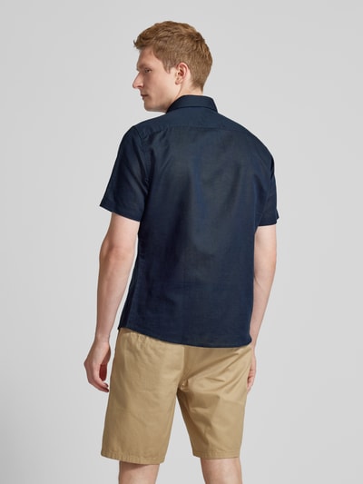 Jake*s Slim fit linnen overhemd met kentkraag Marineblauw - 5