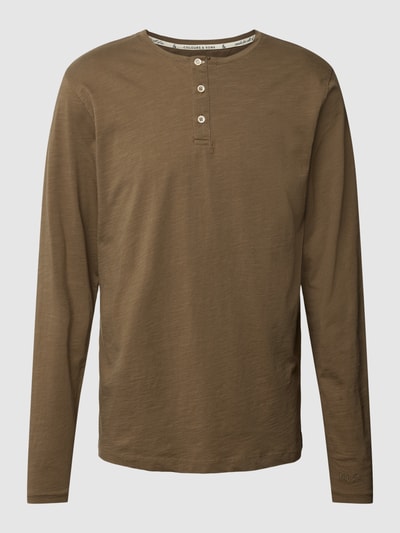 Colours & Sons Shirt met lange mouwen en labelstitching, model 'HENLEY' Olijfgroen - 2