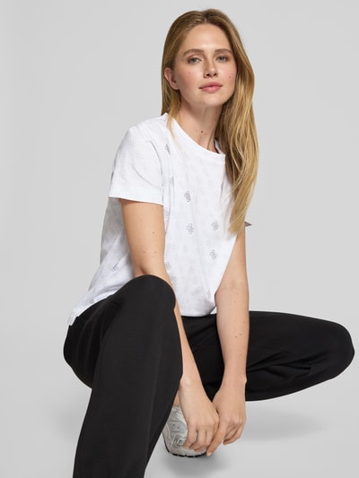 Guess Activewear T-Shirt mit geripptem Rundhalsausschnitt Modell 'CHRYSANTA' Weiss 3