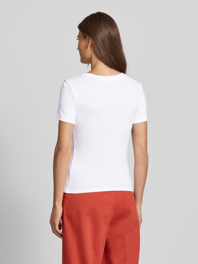 Jake*s Casual T-Shirt mit geripptem Rundhalsausschnitt Weiss 5