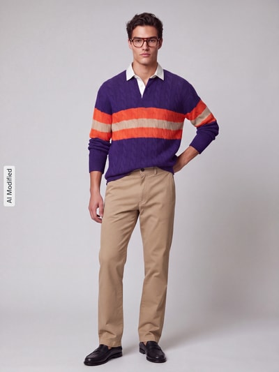 Polo Ralph Lauren Strickpullover mit Hemdkragen Lila 1