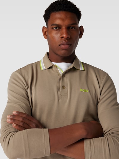 BOSS Green Poloshirt met contraststrepen, model 'Plisy' Kaki - 3