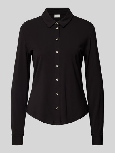 s.Oliver BLACK LABEL Regular fit overhemdblouse van jersey met knopen in parelmoeren look Zwart - 2