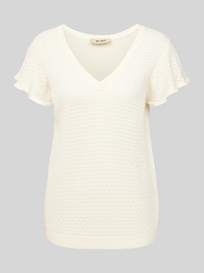 MOS MOSH T-shirt z imitacji dzianiny model ‘GANNA’ Écru 2