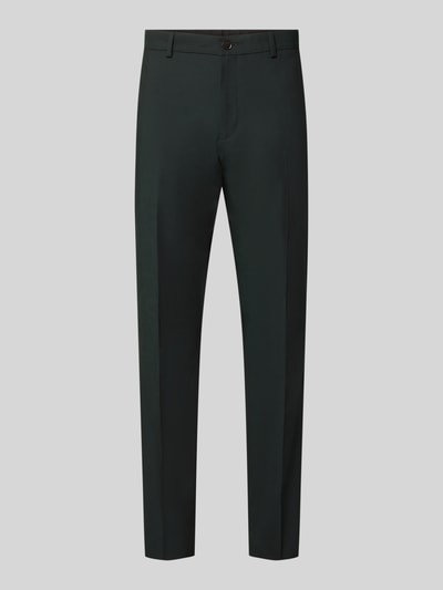 Produktfoto, dunkelgrüne Slim Fit Anzughose mit Viskose-Anteil Modell 'Pure' von s.Oliver BLACK LABEL vor grauem Hintergrund.