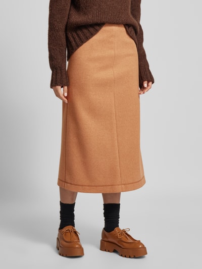 Christian Berg Woman Midirok met siernaad Camel gemêleerd - 4