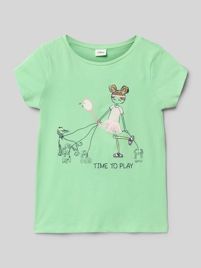 Productfoto, Regular Fit T-shirt uit puur katoen van s.Oliver RED LABEL, look: effen, met motiefprint met glitter, mesh, korte mouw, voor kinderen