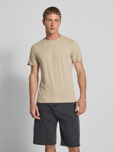 Superdry T-shirt z prążkowanym okrągłym dekoltem Beżowy 4