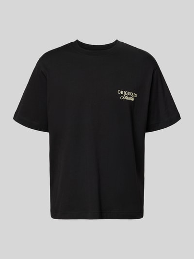 Produktfoto, schwarzes T-Shirt mit Statement-Print Modell 'NORREBRO' von Jack & Jones, reine Baumwolle, gerader Schnitt, Rundhalsausschnitt