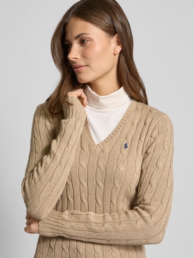 Polo Ralph Lauren Strickpullover mit Zopfmuster Modell 'KIMBERLY' Camel 3