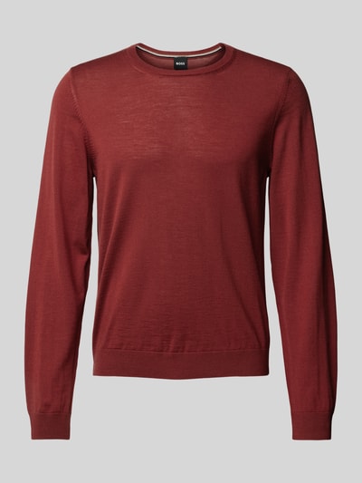 BOSS Wollen pullover van scheerwol met labeldetail, model 'Leno' Rood - 2