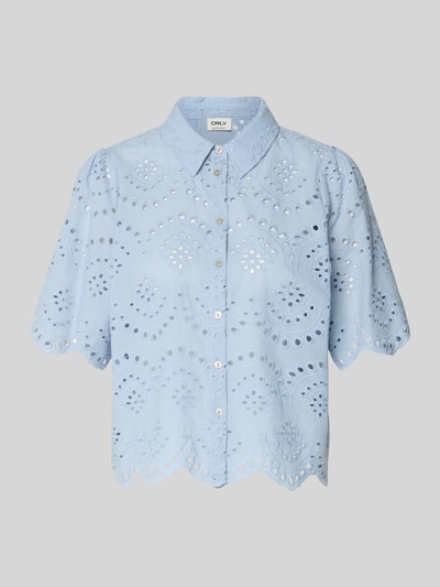 Productfoto, Loose fit blouse met ajourwerk model 'VALAIS' van ONLY in effen kleuren met overhemdkraag, knoopsluiting, korte mouwen, puur katoen, dames