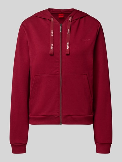 HUGO Regular fit sweatjack van katoenmix Bordeaux - 1