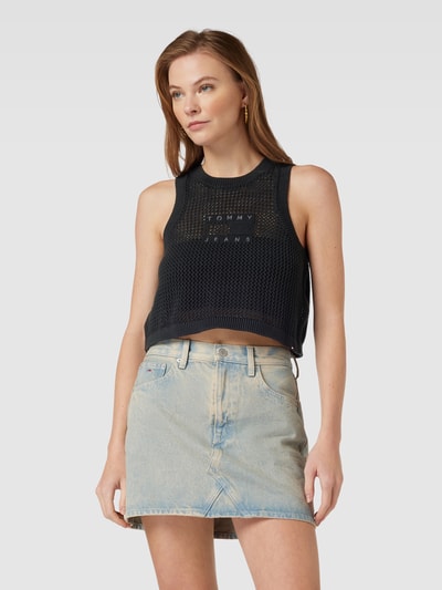 Tommy Jeans Gebreide top met labelstitching, model 'OPEN' Zwart - 4