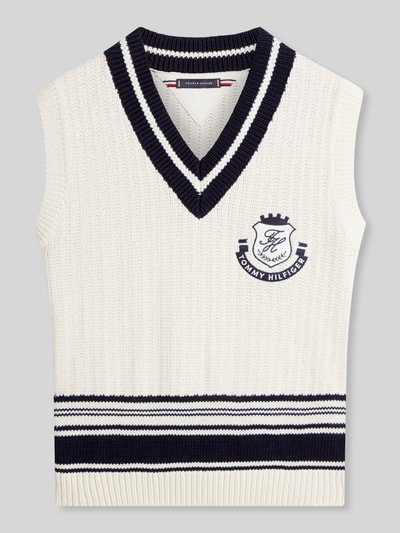 Tommy Hilfiger Strickpullunder mit Wappen Logo Stitching aus reiner Baumwolle Offwhite 2