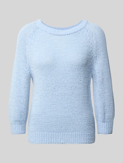 Produktfoto, Strickpullover mit Rundhalsausschnitt und 3/4-Arm von monari, hellblau, Baumwoll-Mix, melierte Textur, Regular Fit, Vorderansicht