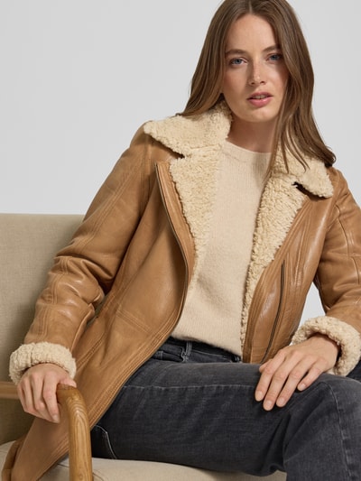 Cabrini Leren jack met teddybont en tweewegsritssluiting Beige - 3