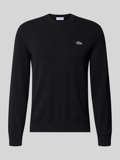 Produktfoto, Regular Fit Strickpullover aus Baumwoll-Mix von Lacoste, Optik: Unifarben, Logo-Stitching, Crew Neck, langarm, gerippt, Materialverarbeitung: Strick, Material: Baumwoll-Mix