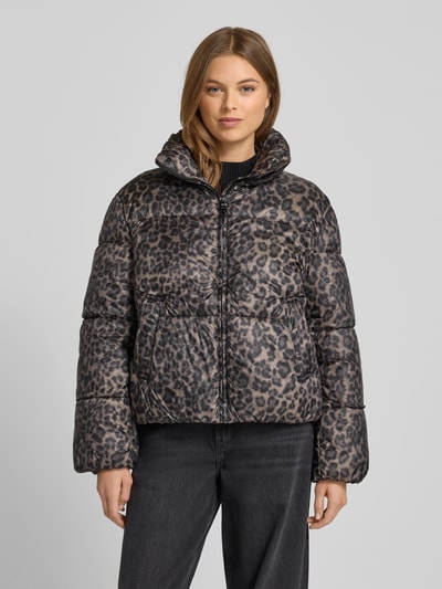 Jake*s Casual Gewatteerd jack in dierenlook met opstaande kraag Donkerbruin - 4