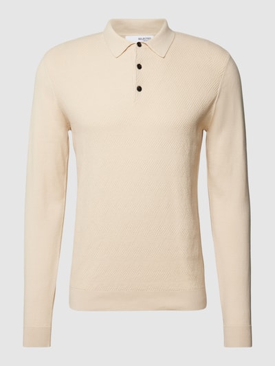 SELECTED HOMME Sweter z dzianiny z kołnierzykiem polo model ‘CORNER’ Złamany biały 2