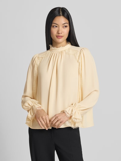 Marc Cain Regular Fit Bluse mit Spitzenbesatz Sand 4
