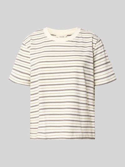 Produktfoto, beige-wit gestreept boxy fit t-shirt van pure katoen model 'ESSENTIAL' van Selected, Dames t-shirt